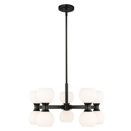 Z-Lite Artemis Chandelier, 10-Light, 25 In.W x 12.75 In.H, Matte Black/Matte Opal 494-10MB